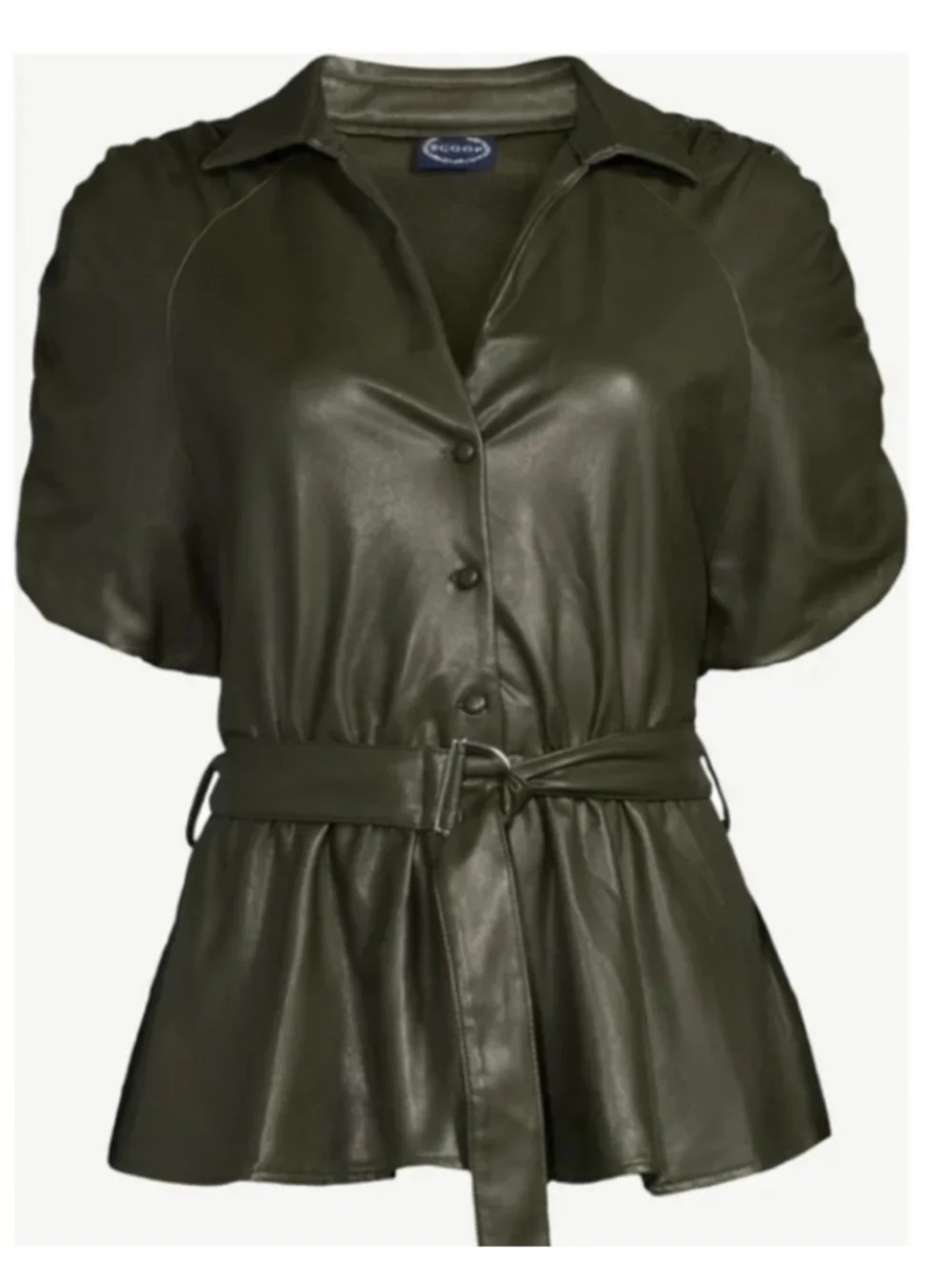 Scoop Women's Faux Leather Belted Peplum Top Women’s Size L (12/14) NWT - Picture 2 of 9